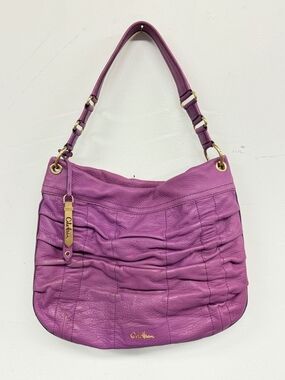 Cole Haan Purple Pebbled Leather Ruched Hobo Bag